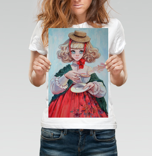 Фотография футболки Tea Party Girl / Девочка с чаем в красном платье весна и волшебство