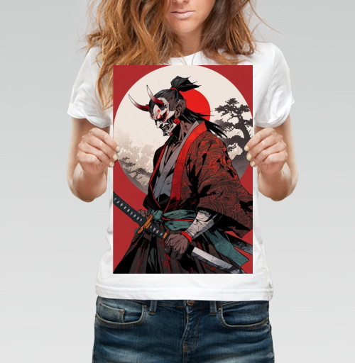 Фотография футболки Warrior Demon in Traditional Kimono / Воин демон самурай в маске