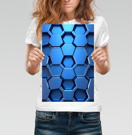Фотография футболки Futuristic Digital Abstract – Синий металлический шестигранник