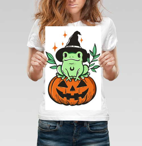 Фотография футболки Witch Frog Pumpkin / Ведьма Лягушка Магия Хэллоуина Октябрь