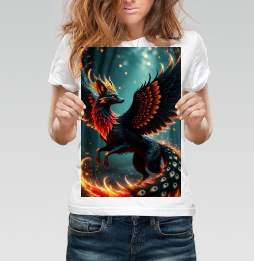 Фотография футболки Fire Fox Phoenix Hybrid – Огненная лиса феникс в лесу мистический дух природы