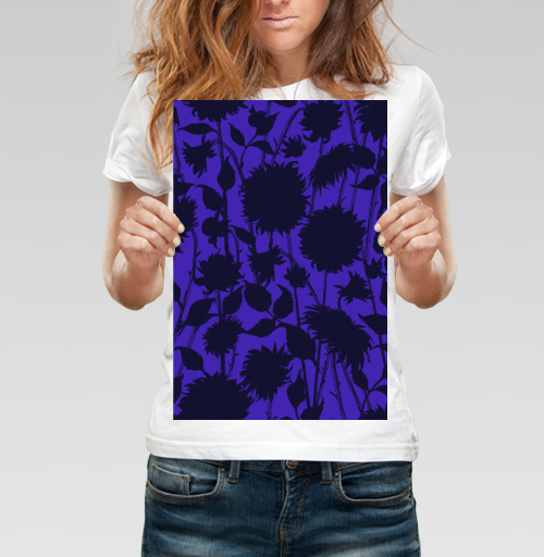 Фотография футболки Black Sunflower Silhouette Черный силуэт подсолнуха синие темные подсолнухи