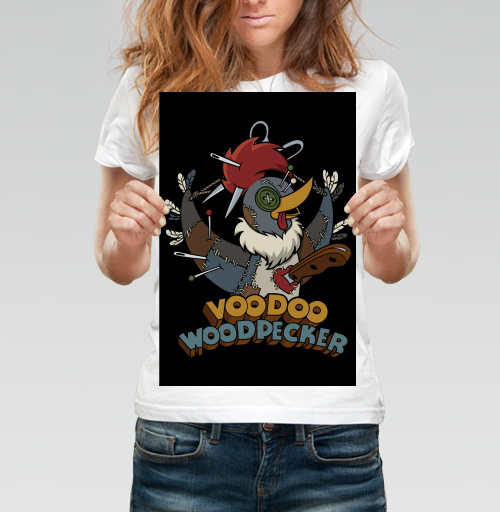 Фотография футболки Voodoo Woodpecker Вуду дятел мультяшная стилизованная иллюстрация
