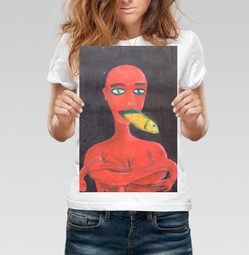 Фотография футболки Red woman with a fish in his mouth