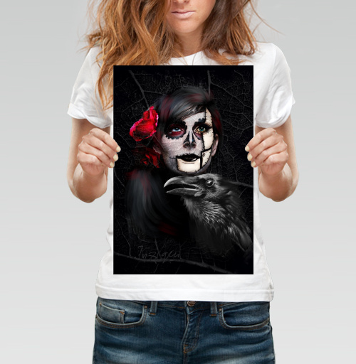 Фотография футболки Девушка и ворон