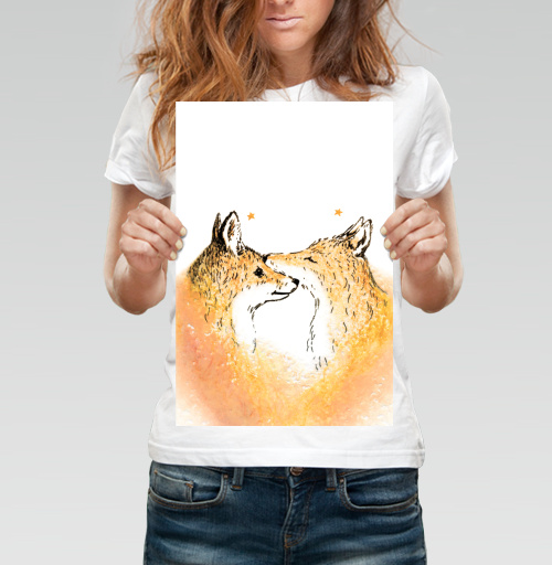 Фотография футболки Нежность, лисы.