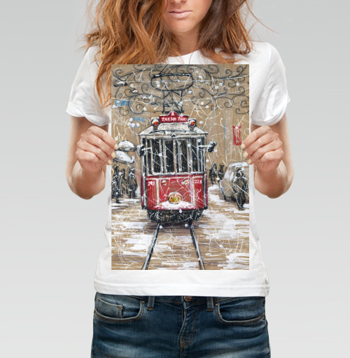Фотография футболки Стамбульский трамвай в снегу