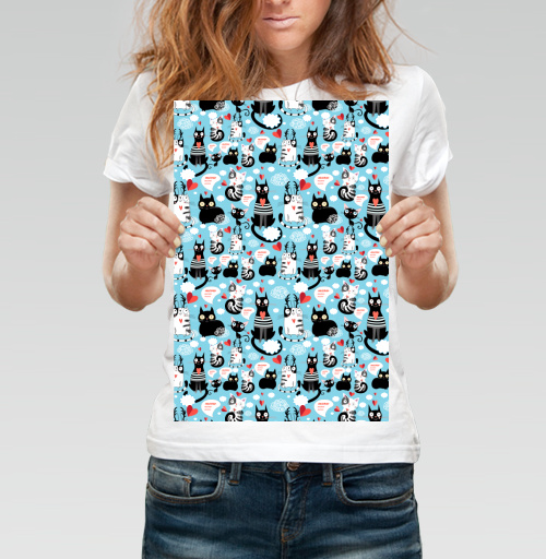 Фотография футболки Узор влюблённые коты