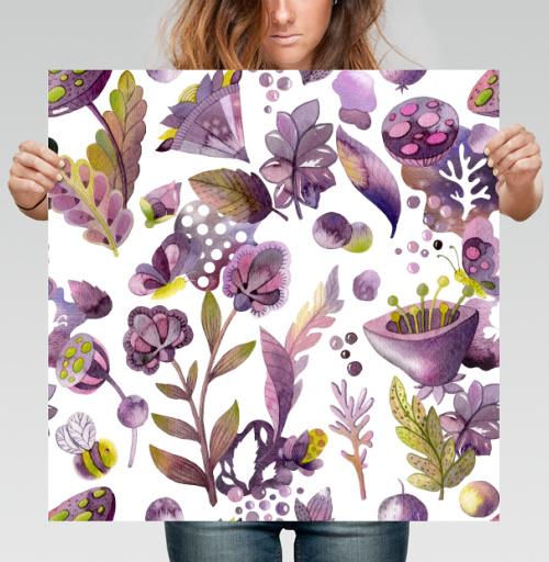Фотография футболки Сиреневые цветы абстракция, паттерн
