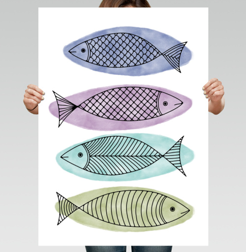 Фотография футболки Рыбы на акварели