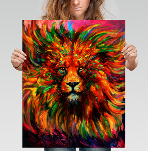 Постер вертикальный 40x50 см Лев красочный - купить в интернет-магазине Мэриджейн в Москве и СПБ