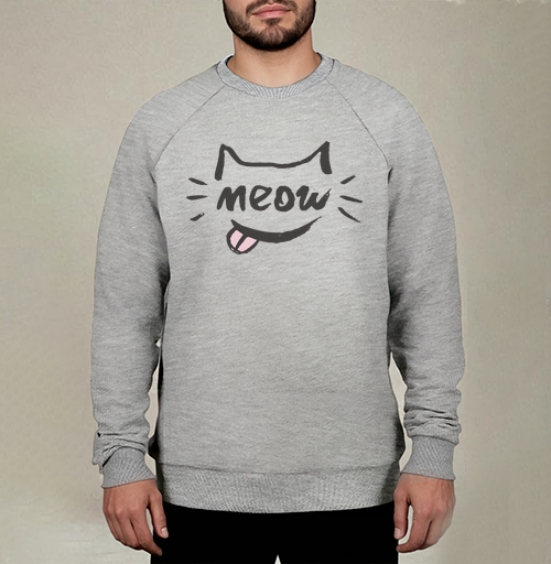 Фотография футболки Игривый кот с надписью meow и высунутым язычком