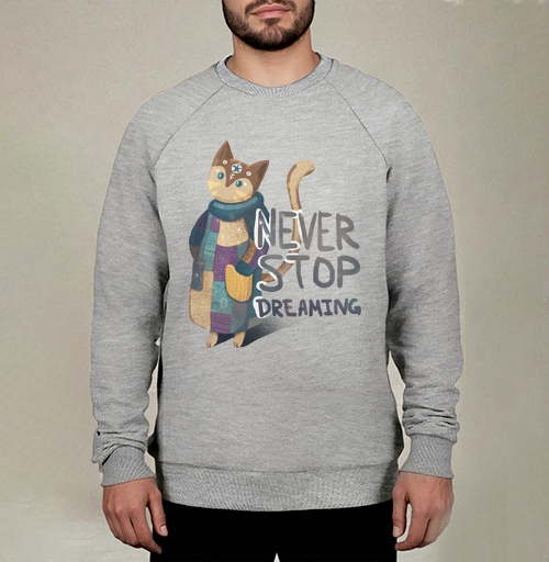 Фотография футболки Яркая вдохновляющая стилизованная кошка NEVER STOP DREAMING