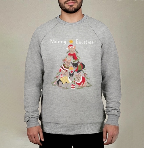 Фотография футболки Новогодние коты в форме елки Merry Christmas