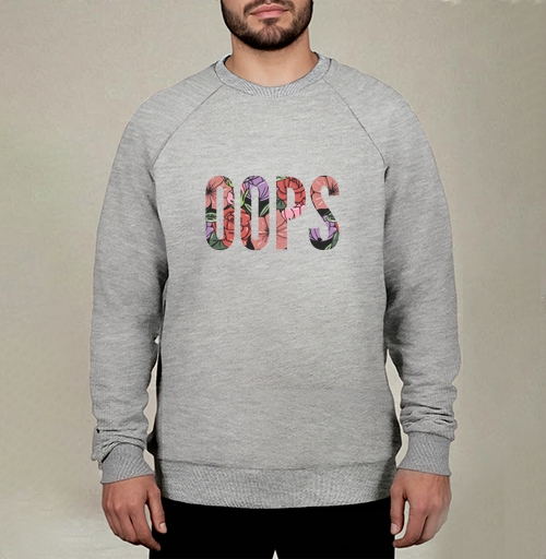 Фотография футболки Цветочная Надпись Ошибка OOPS на Сером фоне