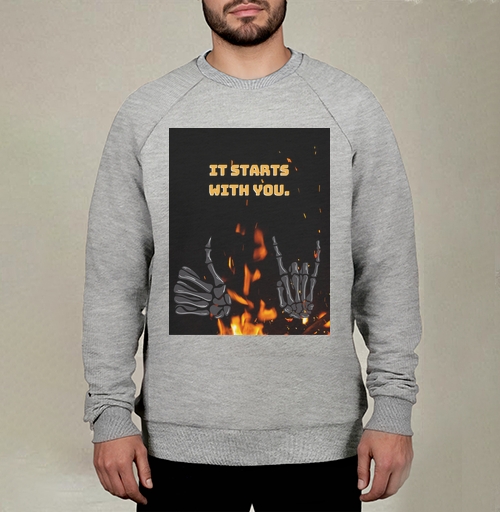 Фотография футболки Скелетные руки и яркое пламя Skeleton Hands Fire мотив силы воли
