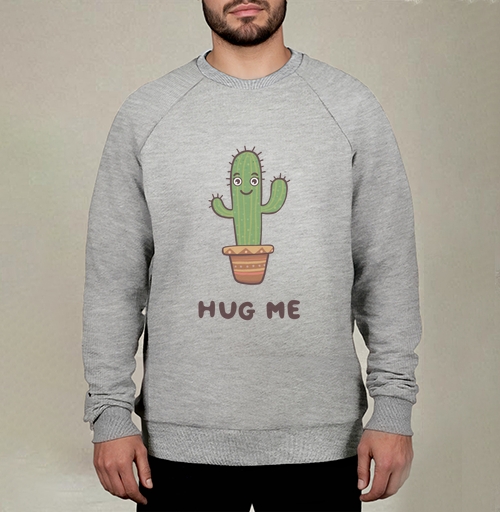 Фотография футболки Зелёный улыбающийся кактус просит обниматься Hug Me