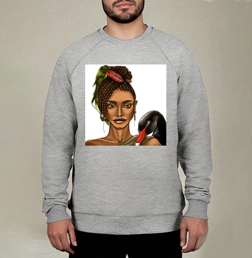 Фотография футболки Девушка с черным лебедем и зеленой птицей