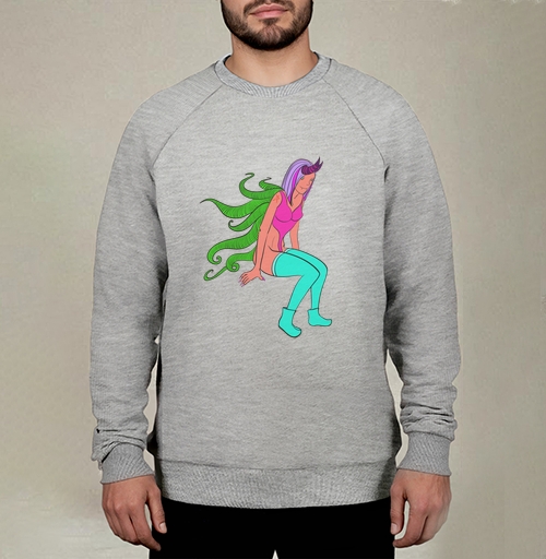 Фотография футболки Яркая фантазийная девушка с рогами в зелено бирюзовом