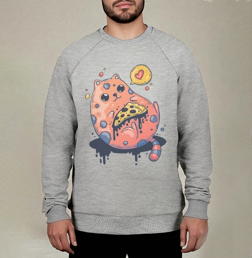 Фотография футболки Милый кот с гигантской пиццей в стиле Creepy Cute
