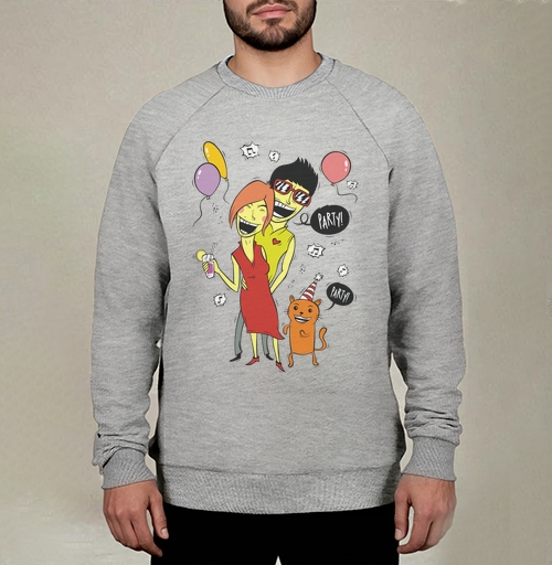 Фотография футболки Pop art вечеринка / Party с женщиной мужчиной и рыжим котом PARTY ТУСУЕМСЯ