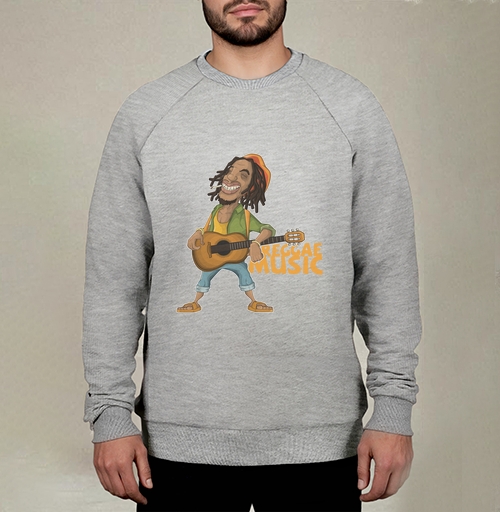 Фотография футболки Веселый растаман с гитарой в яркой одежде REGGAE MUSIC Регги-музыка