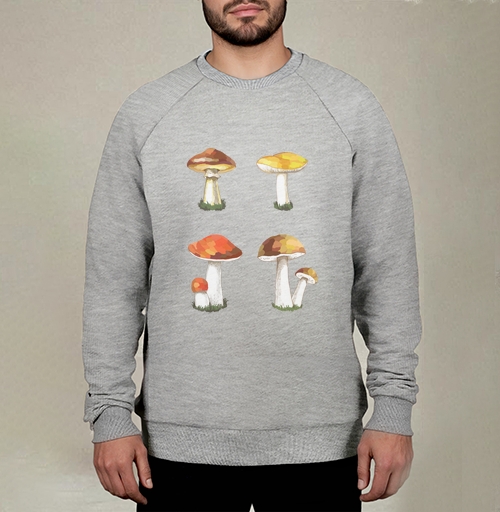 Фотография футболки Акварельные группы грибов на траве – натуралистичный набор