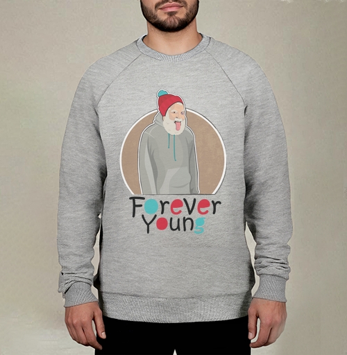 Фотография футболки Веселый старик Forever Young с яркой шапкой