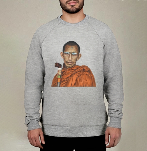 Фотография футболки Буддийский монах с татуировками и жезлом, портрет
