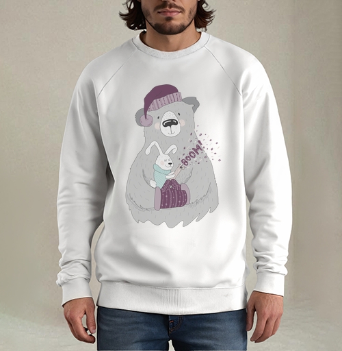 Фотография футболки Медведь и кролик с хлопушками — нежная детская сцена