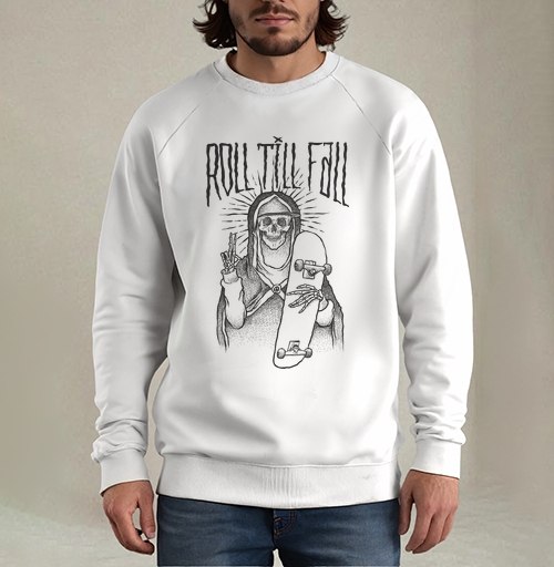 Фотография футболки Мистический скелет с скейтбордом ROLL TILL FALL