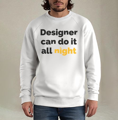 Фотография футболки Футболка с принтом «Designer can do it all night»