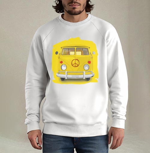 Фотография футболки Яркий жёлтый микроавтобус Volkswagen с символом мира