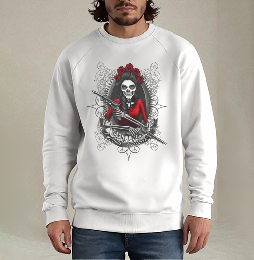 Фотография футболки Картина Santa Muerte: мистический скелет в красном платье
