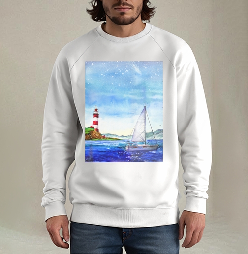 Фотография футболки Яхта и маяк в море