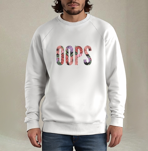 Фотография футболки Цветочная Надпись Ошибка OOPS на Сером фоне