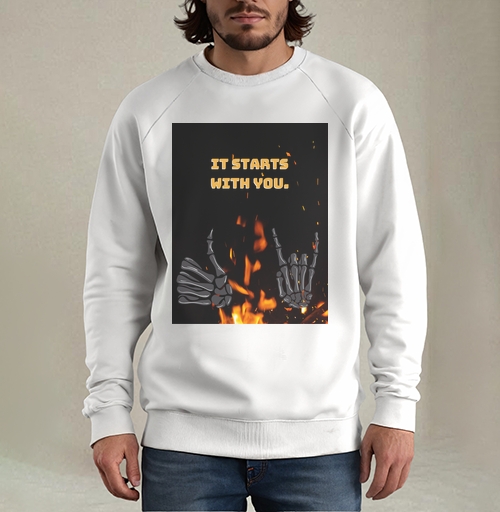 Фотография футболки Скелетные руки и яркое пламя Skeleton Hands Fire мотив силы воли