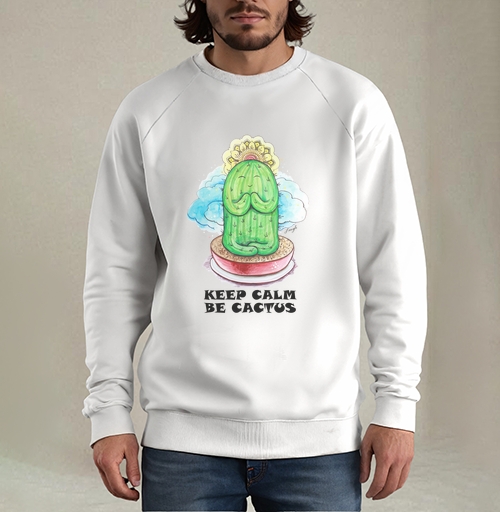 Фотография футболки Спокойный медитирующий кактус с позитивной надписью be cactus