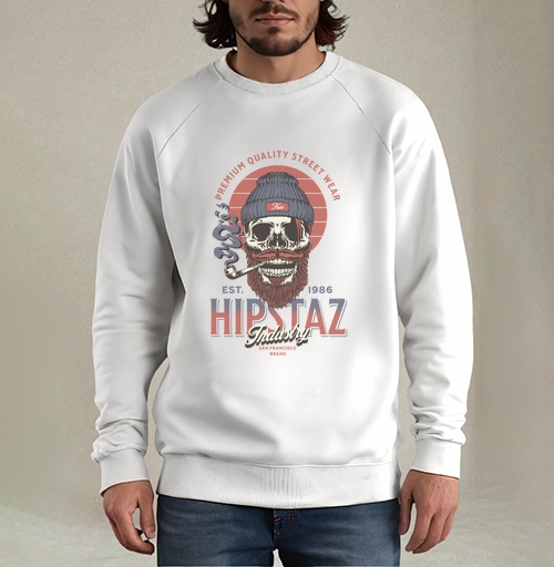 Фотография футболки Череп хипстер с трубкой и бородой для одежды street wear
