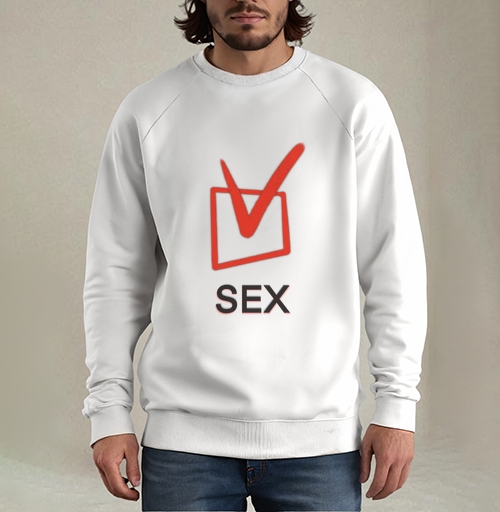 Фотография футболки Красная галочка выбор секс на сером фоне