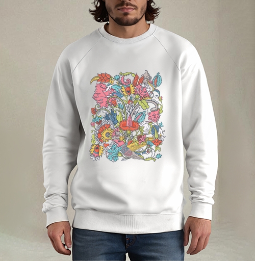 Фотография футболки Vintage floral seamless pattern with bird / Винтажный цветочный бесшовный узор с птицей