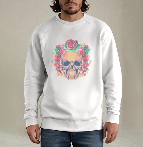 Фотография футболки Polygonal human skull and watercolor wreath.Los muertos.