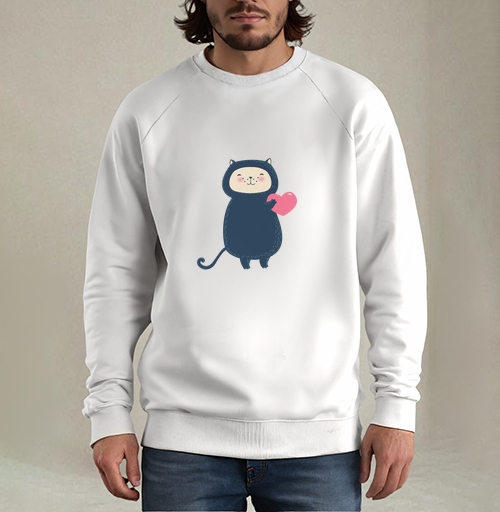 Фотография футболки Милый котик с розовым сердцем в kawaii стиле