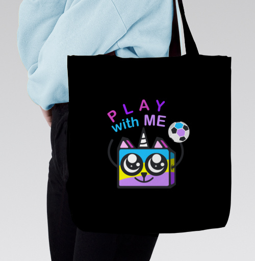 Фотография футболки Play with me. Радужный Кот-единорог.