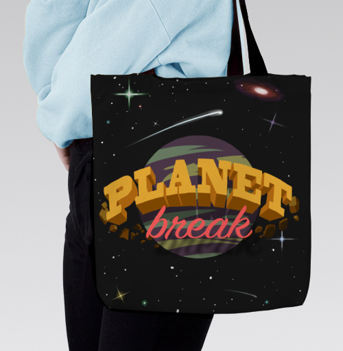 Фотография футболки Яркий логотип PLANET break в космической тематике