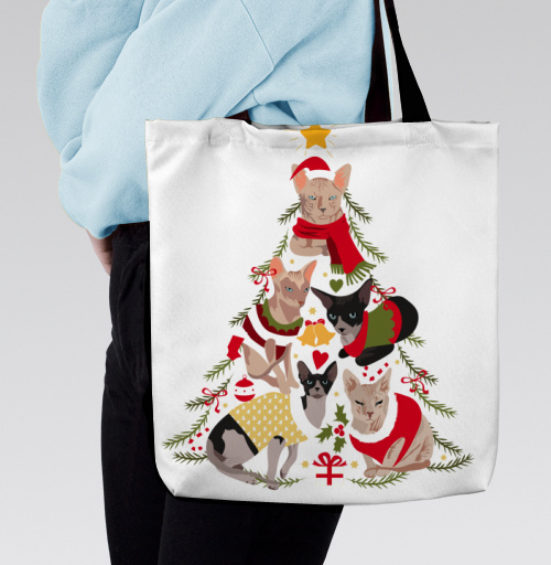 Фотография футболки Новогодние коты в форме елки Merry Christmas