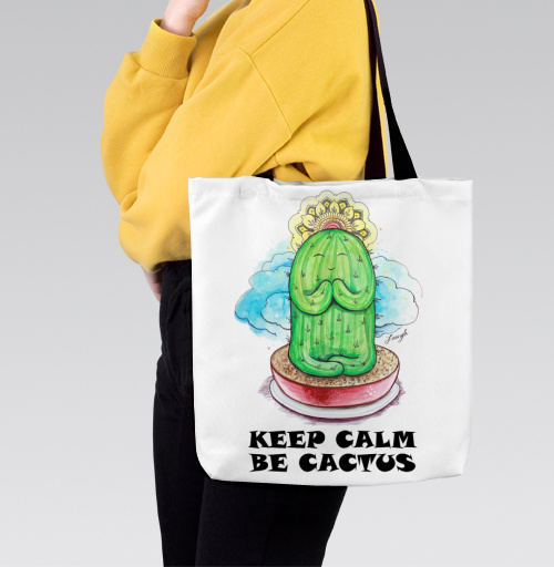 Фотография футболки Спокойный медитирующий кактус с позитивной надписью be cactus