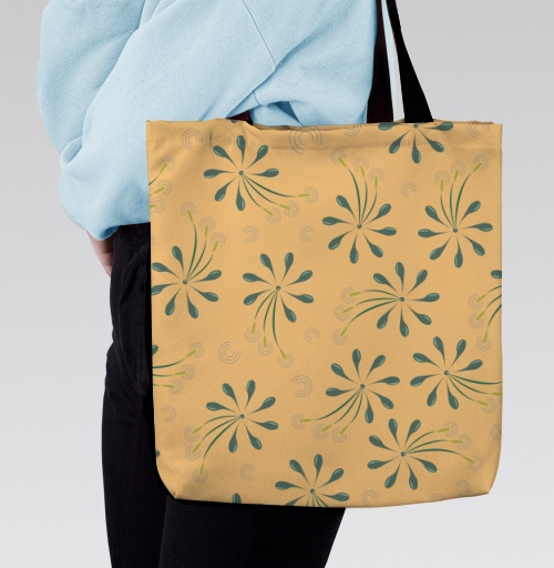 Фотография футболки Персиковый с зеленым растительный орнамент натурального стиля