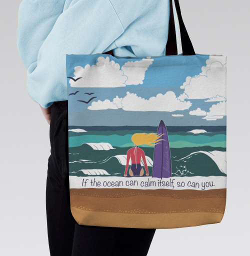 Фотография футболки Мотивирующая иллюстрация с серфершей и океаном