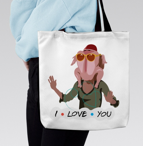Фотография футболки Комичный человек с индейкой на голове на фоне I LOVE YOU